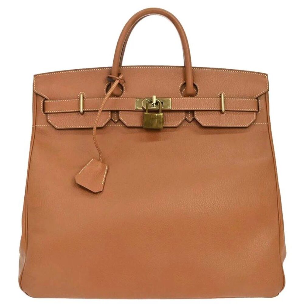 Hermes Hac Birkin Black Fjord With Palladium Hardware Brown Leather Handbag
